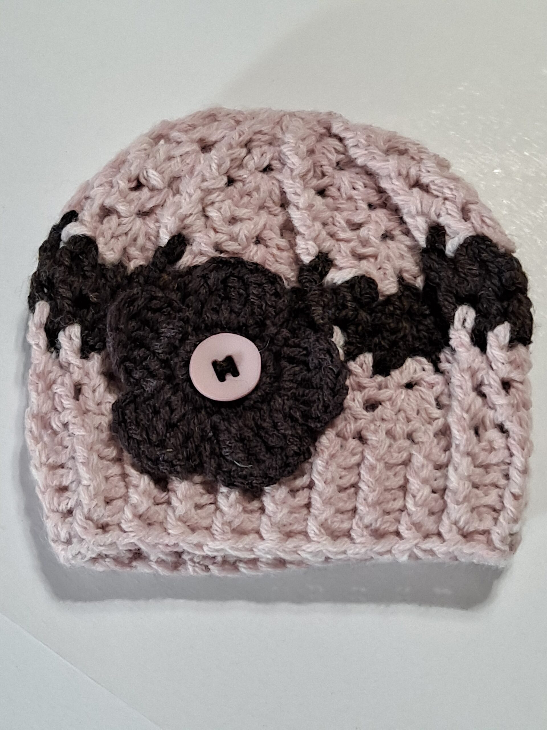 Pink and Brown. Infant Beanie w/Flower