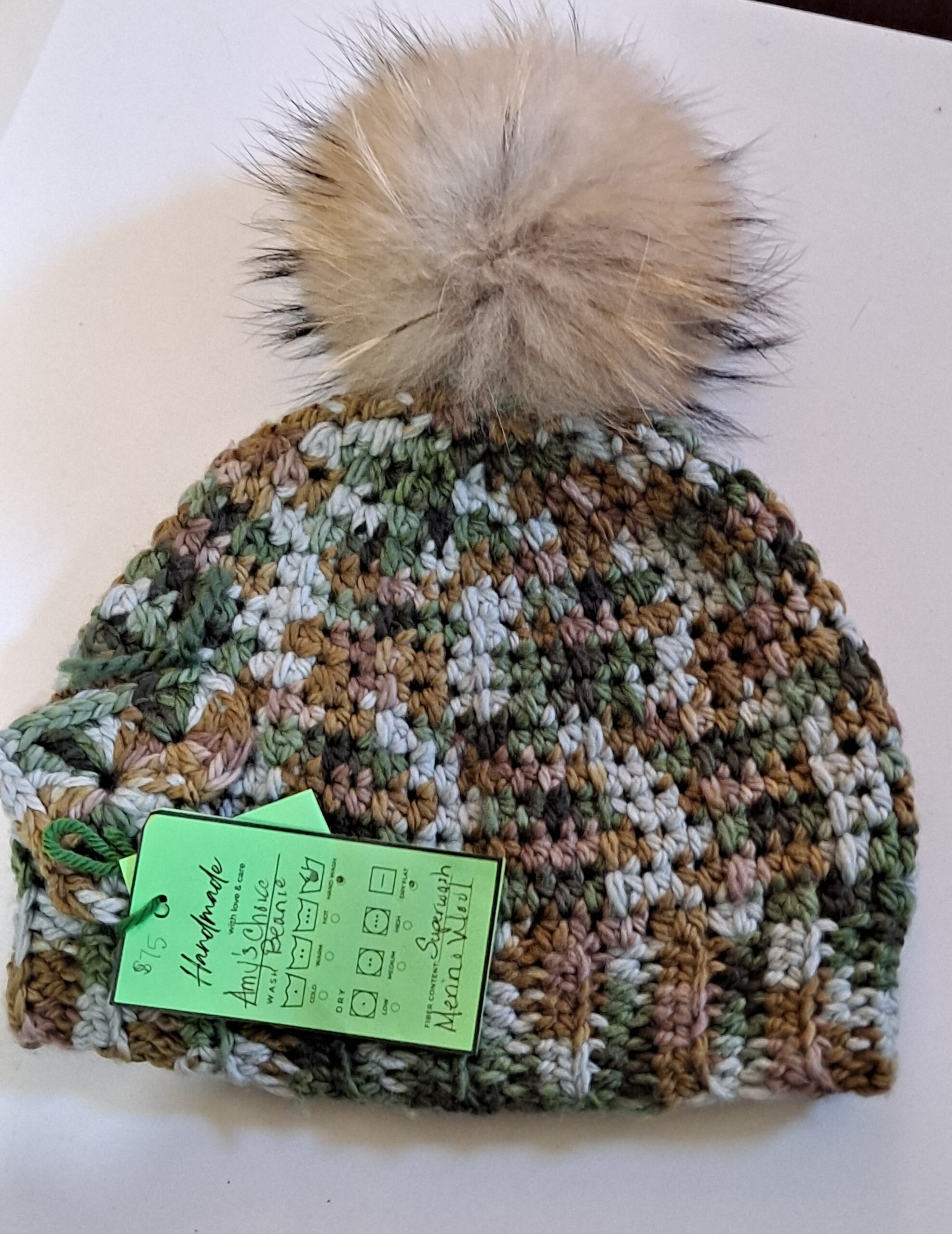 Camo Beanie w/Fox Fur Pompom