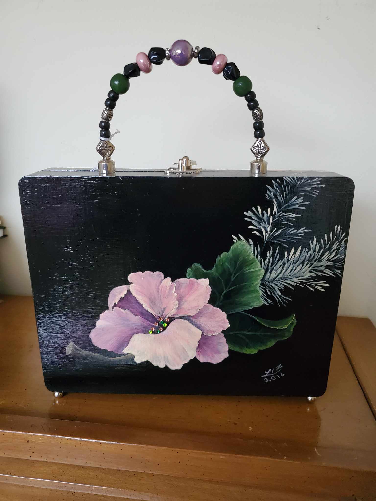 Handmade and Hand Painted wooden handbag