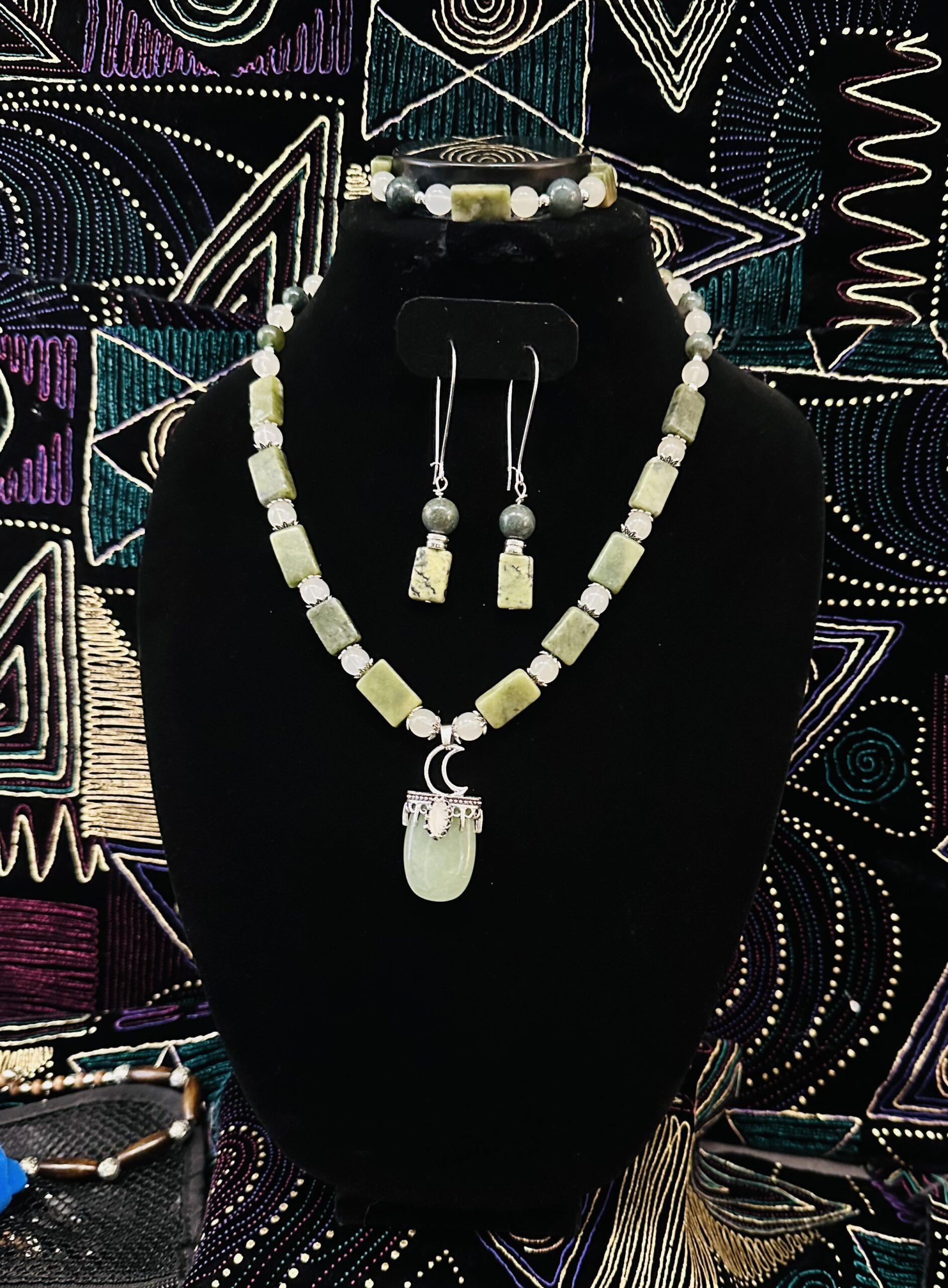 Serpentine moon drop necklace 3 piece set