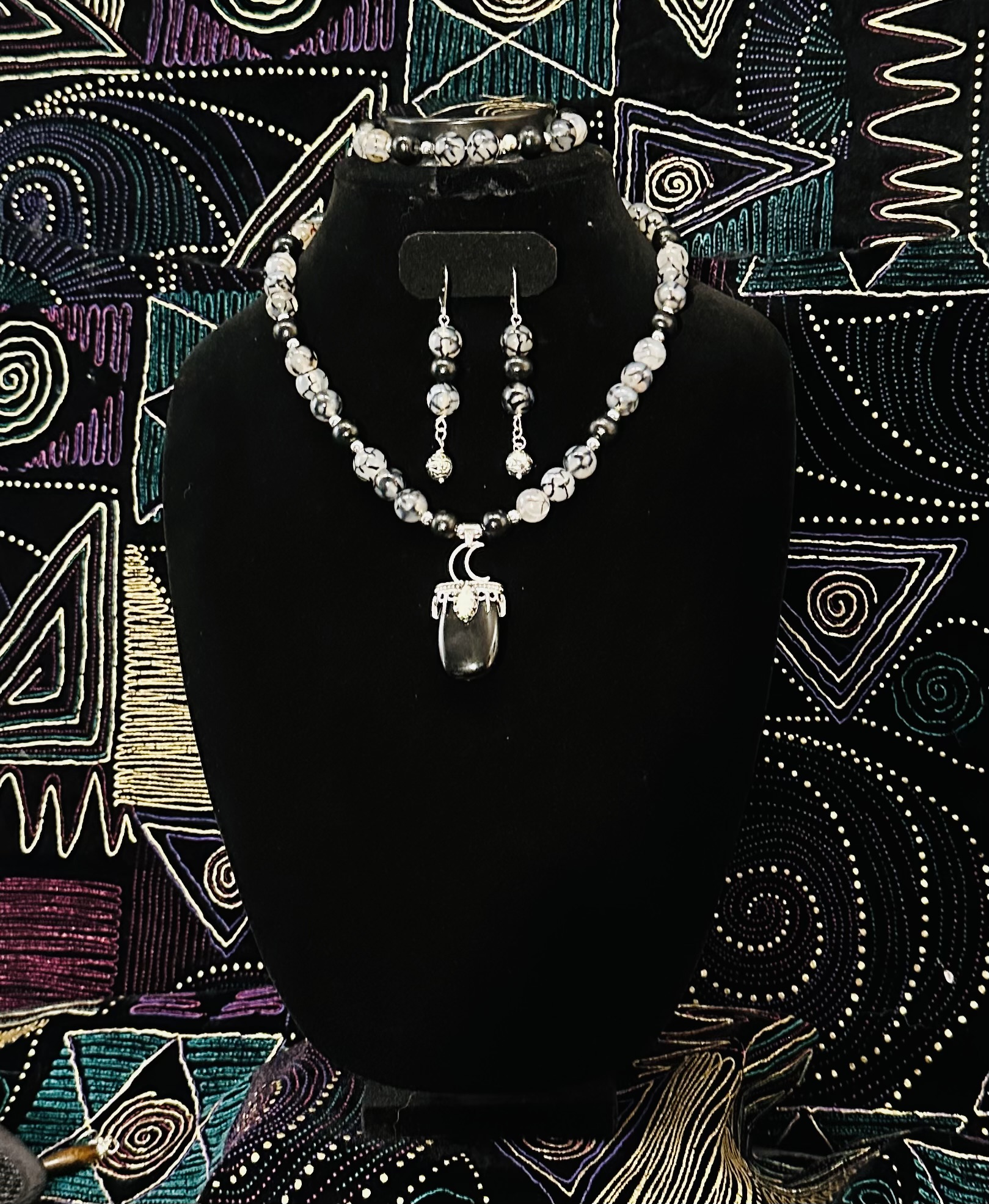 Black Onyx Moondrop three piece necklace set