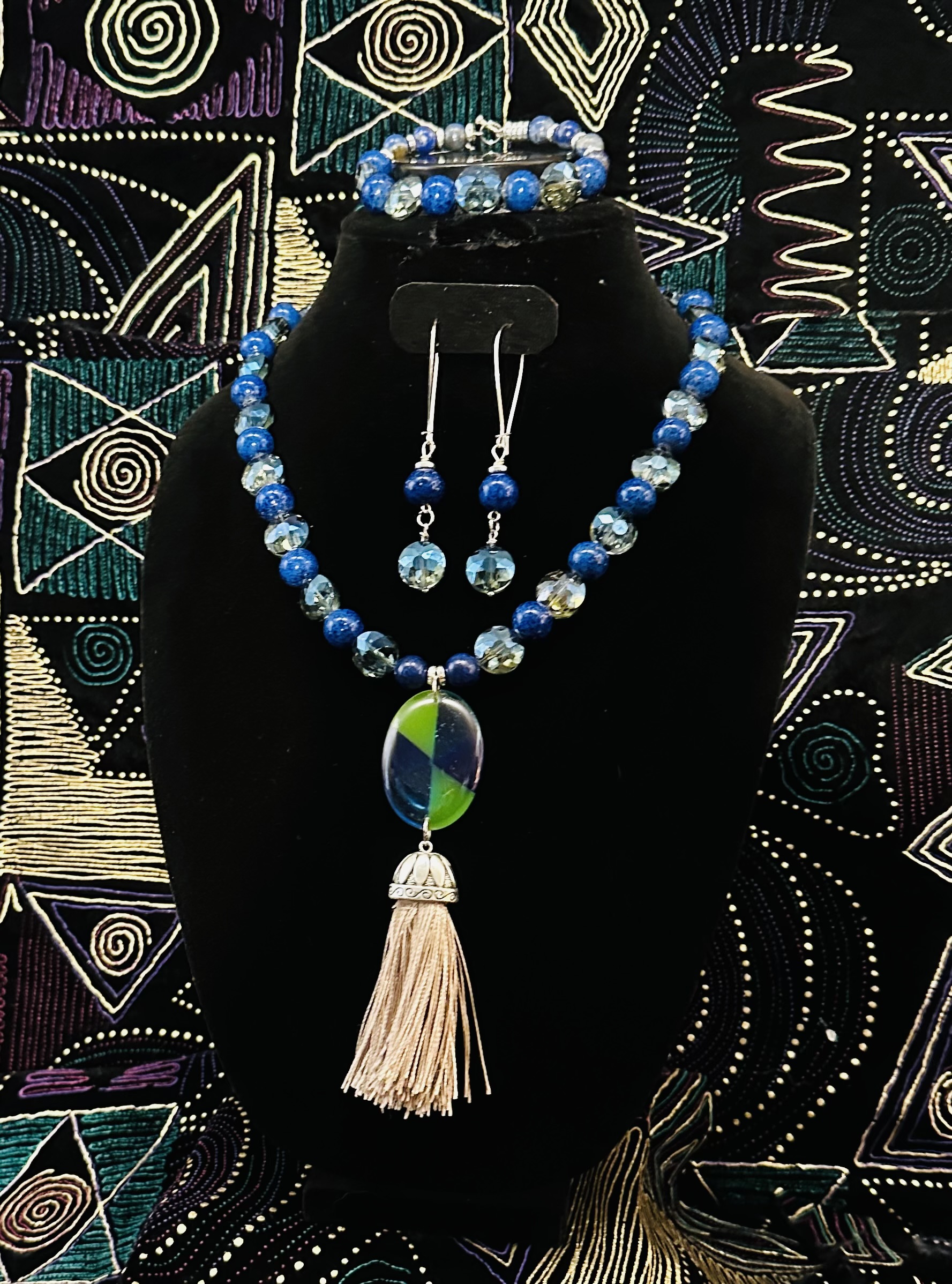 Blue Lapis three-piece necklace set with tassel