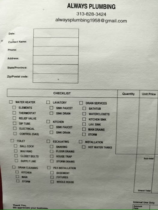 Always Plumbing - Menu of Services